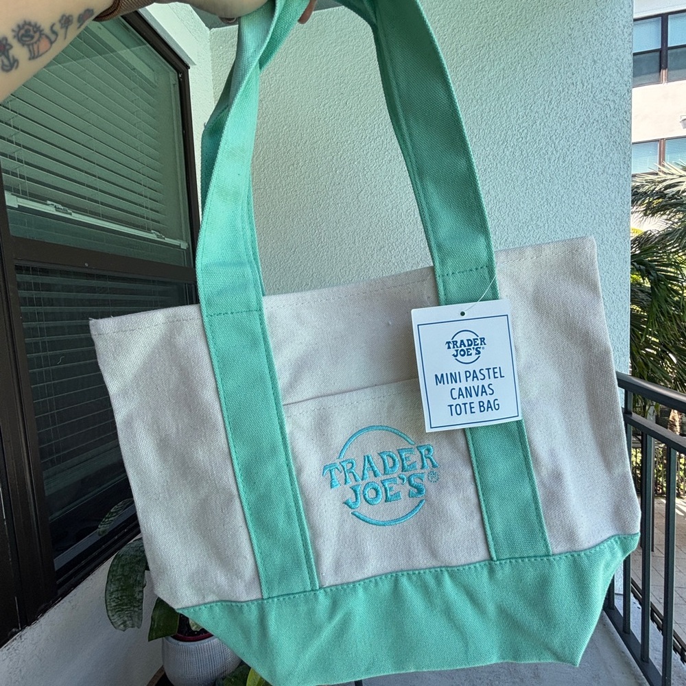GREEN Trader Joe’s Mini Pastel Canvas Tote Bag